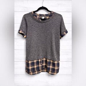 THML Gray and Plaid Short Sleeve Tee